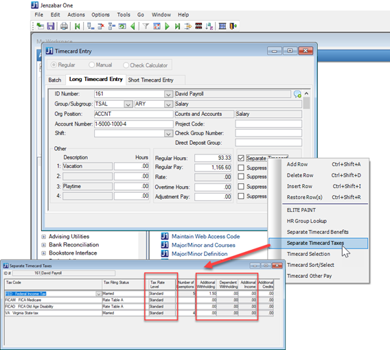 Separate Timecard Taxes window from the Timecard Entry window.